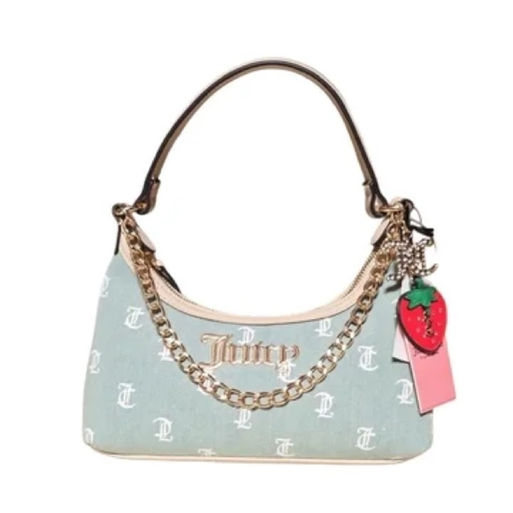 Juicy Couture Denim DaysMonogram Shoulder Bag with Gold Chain & Strawberry Charm